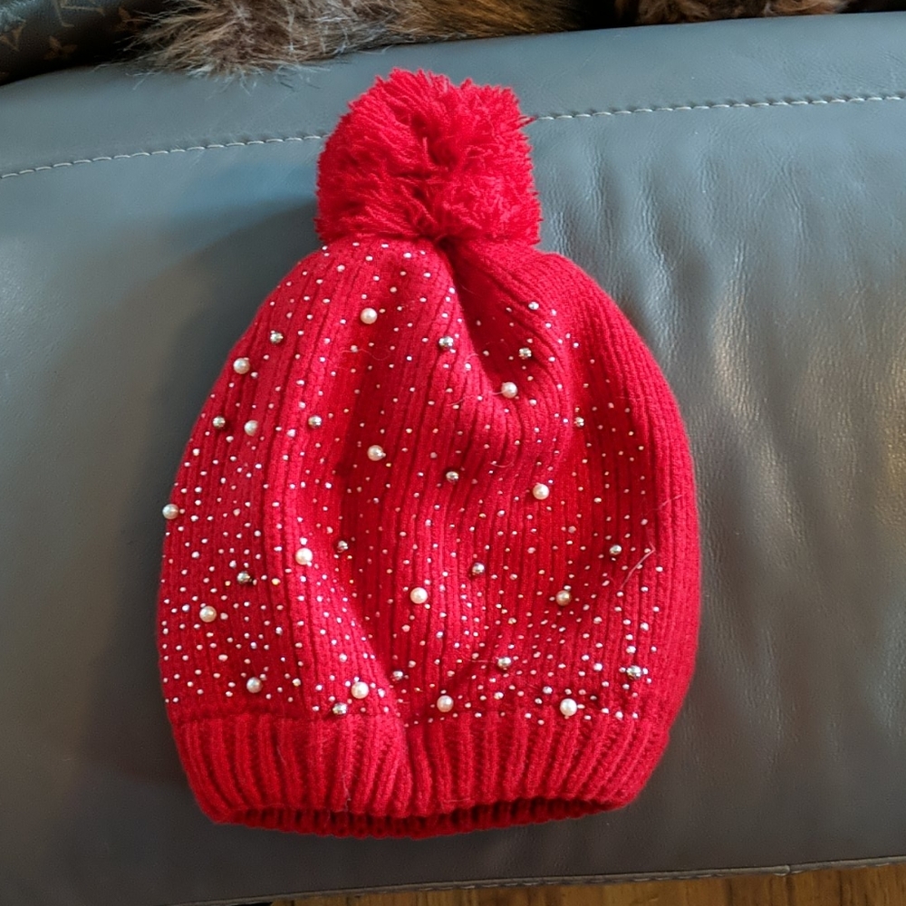 Red beanie with pearls